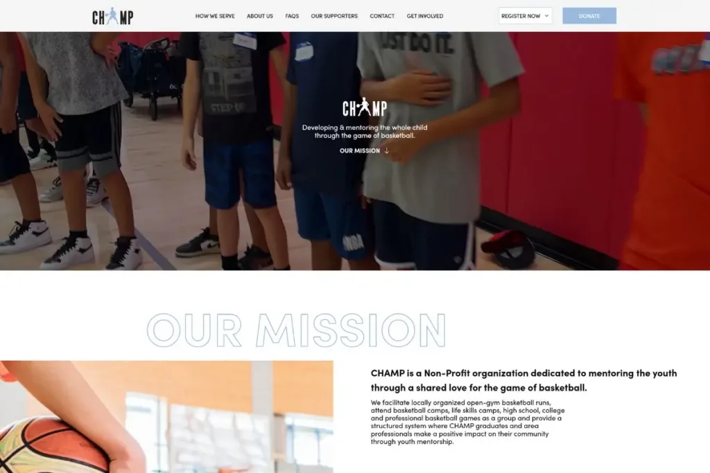 Non-profit website design and development for youth basketball mentoring organization
