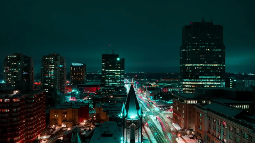 Nighttime skyline of London Ontario representing local SEO and business growth for small businesses.