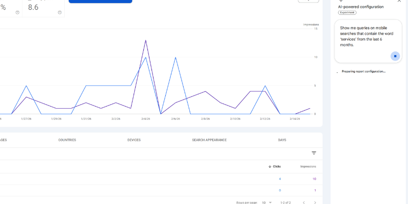 Interface Of The New Google Search Console AI Powered Configuration Tool Showing Natural Language Prompt Sidebar