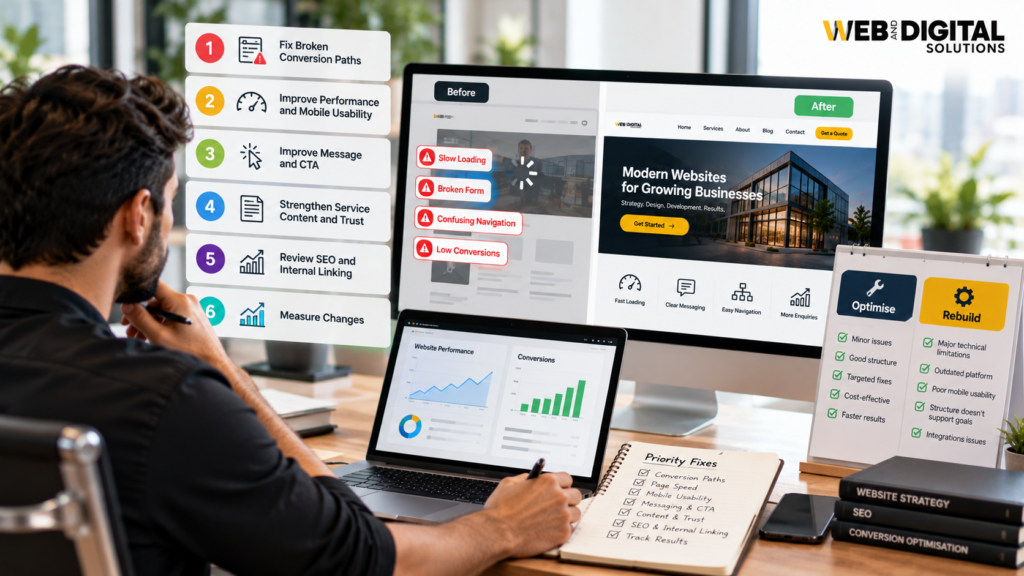 The Hidden Website Problems That Quietly Kill Leads—From Slow Pages to Broken Conversion Paths Website Optimisation Strategy Workspace